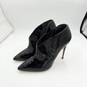Guess Pointed Toe Stiletto Ankle Booties Black Patent‎ Leather Heel 7.5M